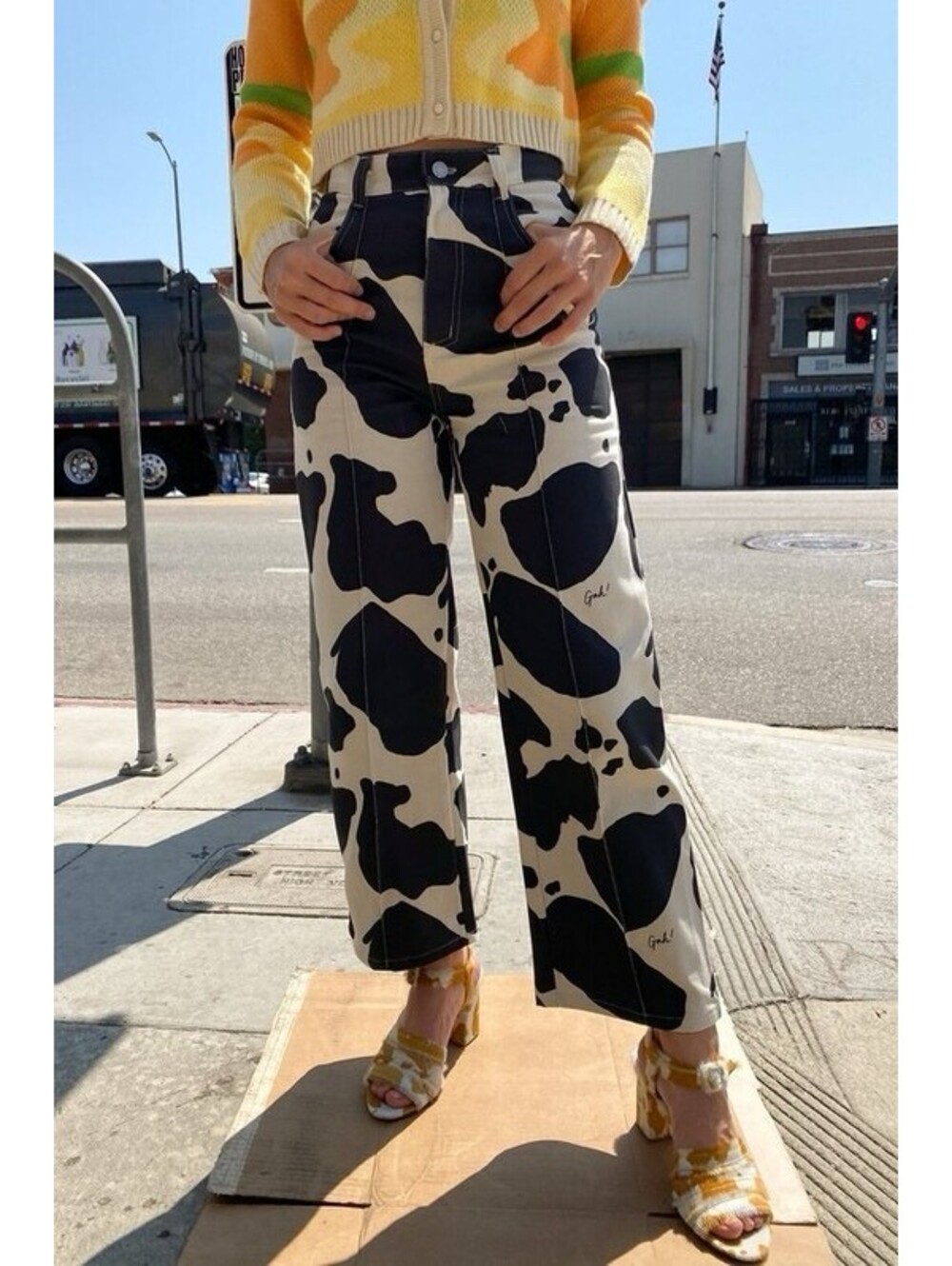 Lisa Says Gah Black and Cream Cow Print Wide Leg Jeans - Picture 2 of 8